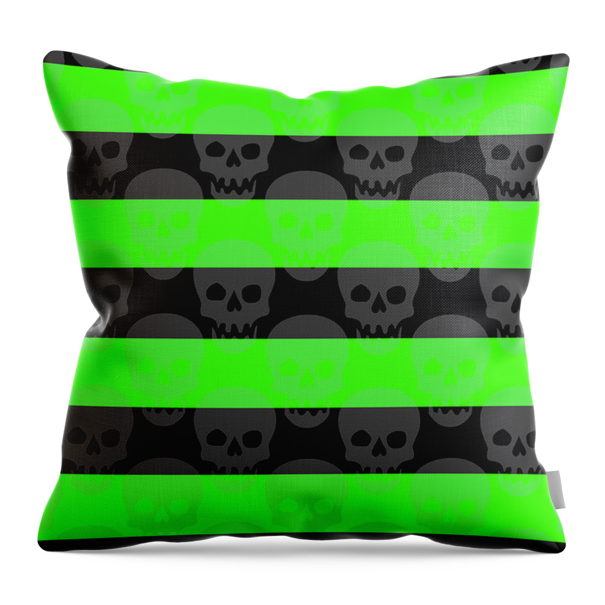 Green Throw Pillow featuring the digital art Green Skull Stripes by Roseanne Jones