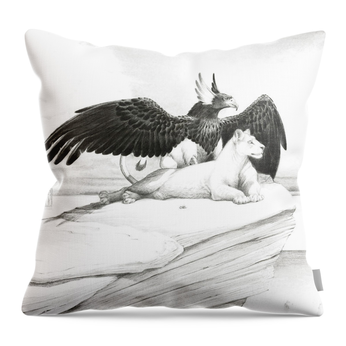 Griffin Throw Pillow featuring the painting Griffin and Lioness by Melissa A Benson