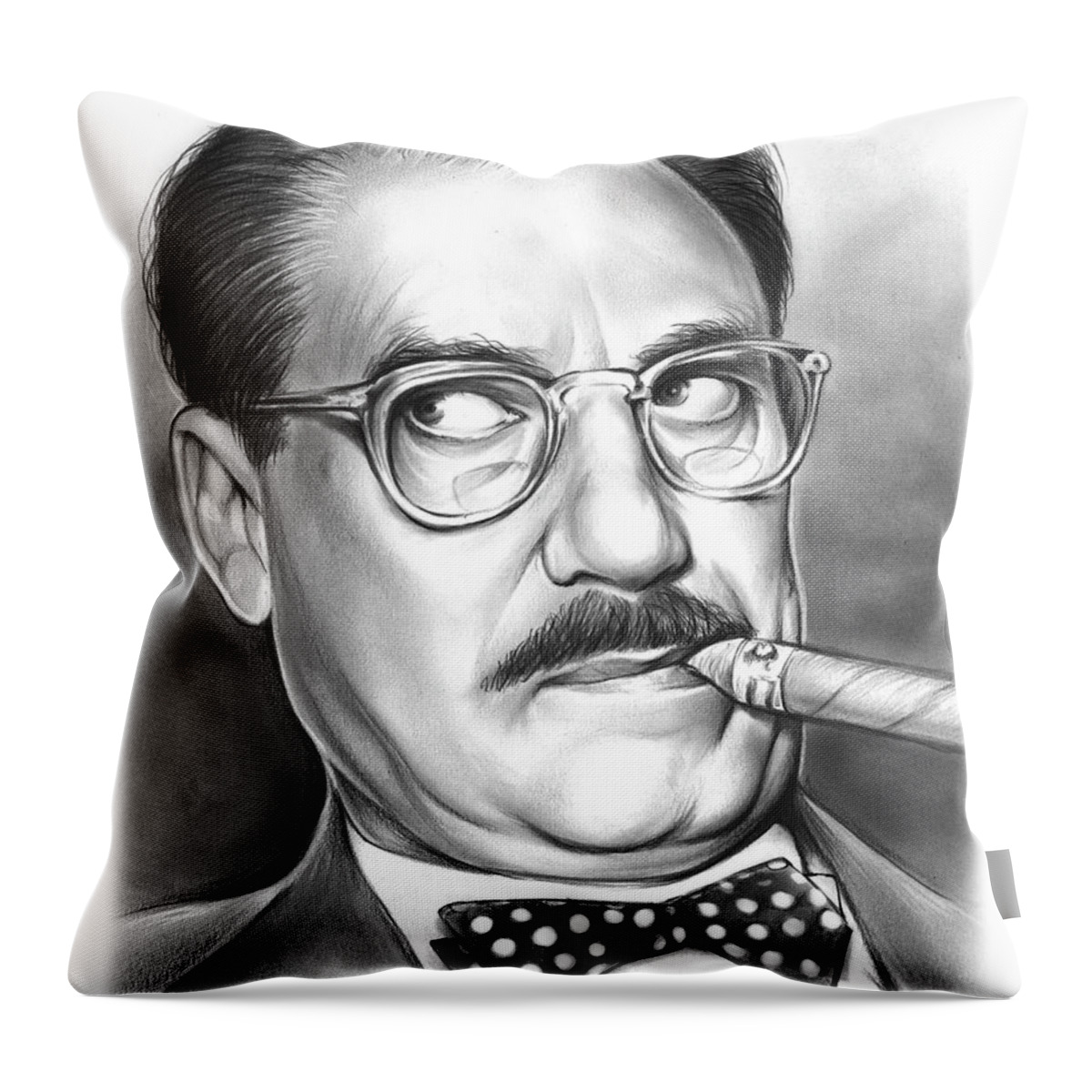 Groucho Marx Throw Pillow featuring the drawing Groucho Marx by Greg Joens