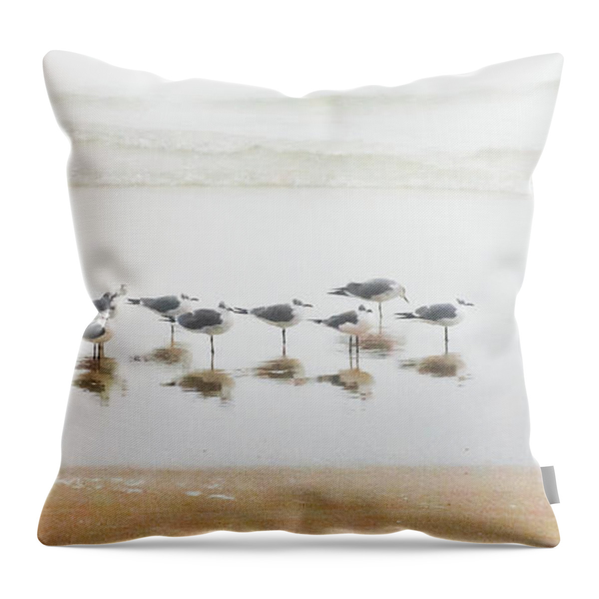 Birds Throw Pillow featuring the photograph Grounded By Fog by Christopher Holmes