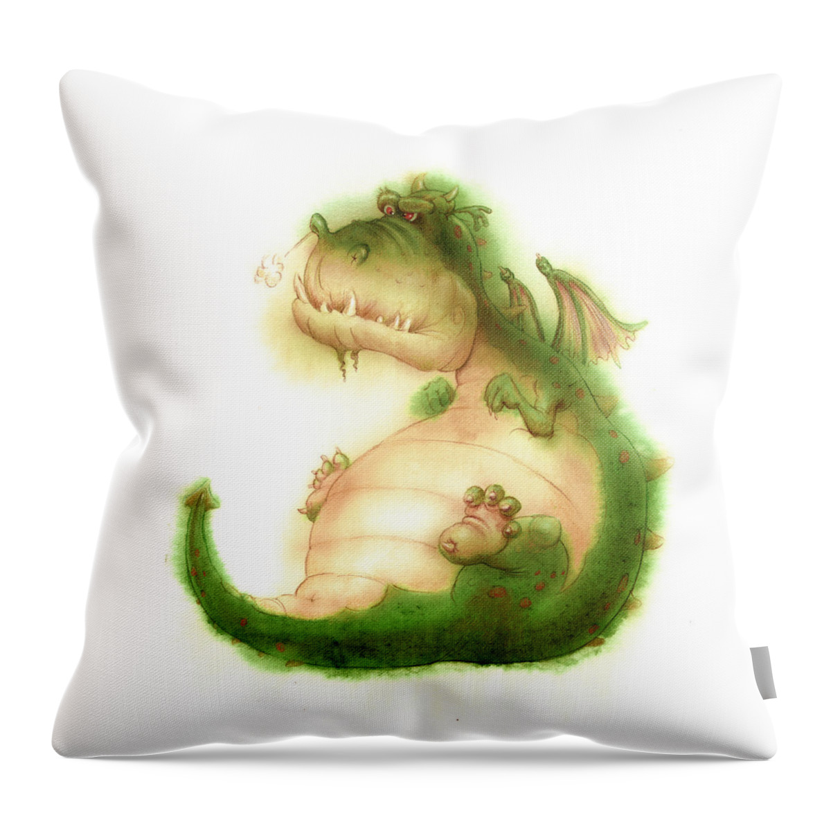 Dragon Throw Pillow featuring the painting Grumpy Dragon by Andy Catling