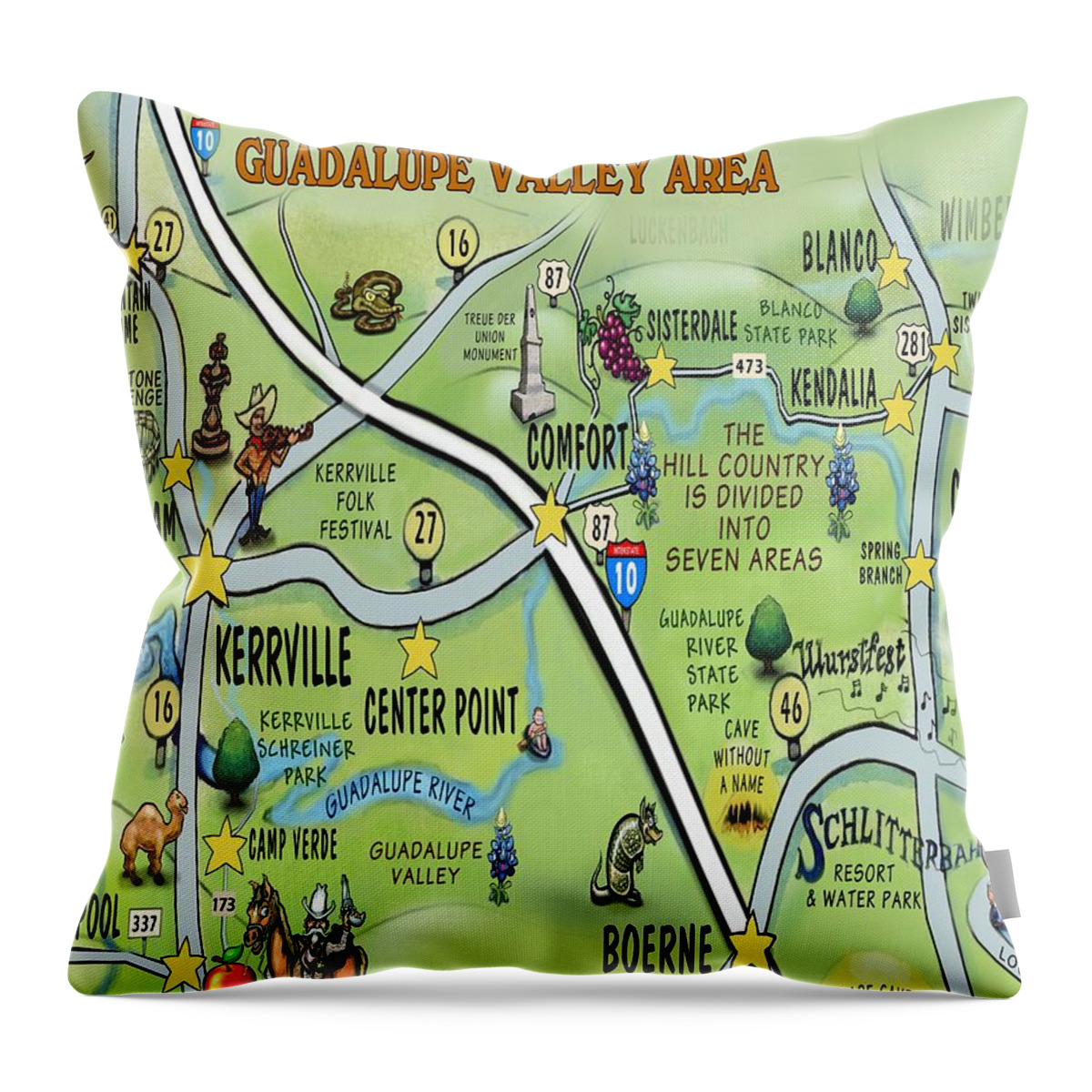 Guadalupe Throw Pillow featuring the digital art Guadalupe Valley Area by Kevin Middleton