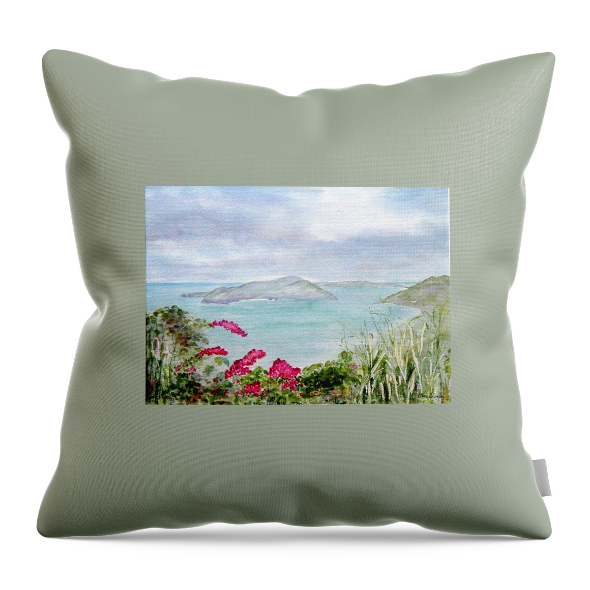 Tortola Throw Pillow featuring the painting Guana Island by Diane Kirk