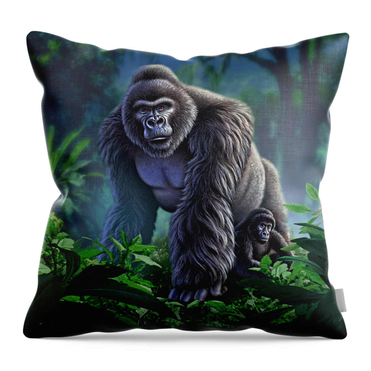 Gorilla Throw Pillow featuring the painting Guardian by Jerry LoFaro