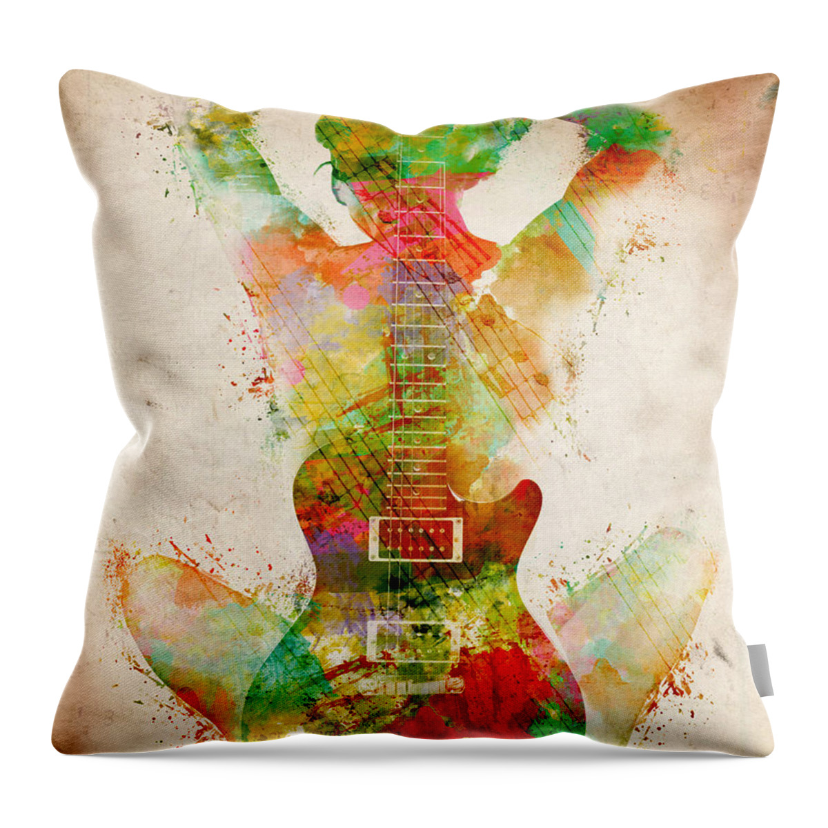 Guitar Throw Pillow featuring the digital art Guitar Siren by Nikki Smith