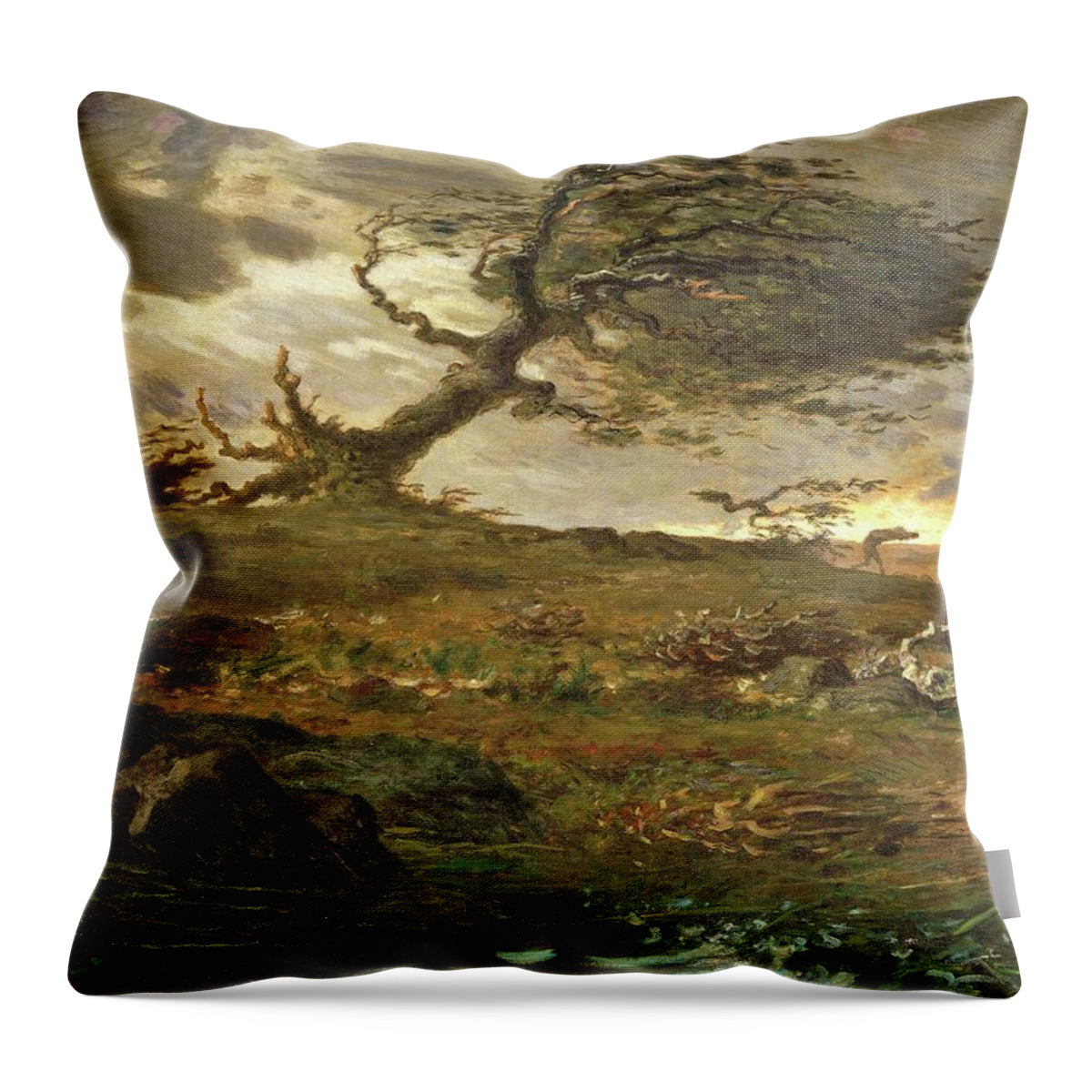 French Throw Pillow featuring the painting Gust of Wind by Jean Francois Millet