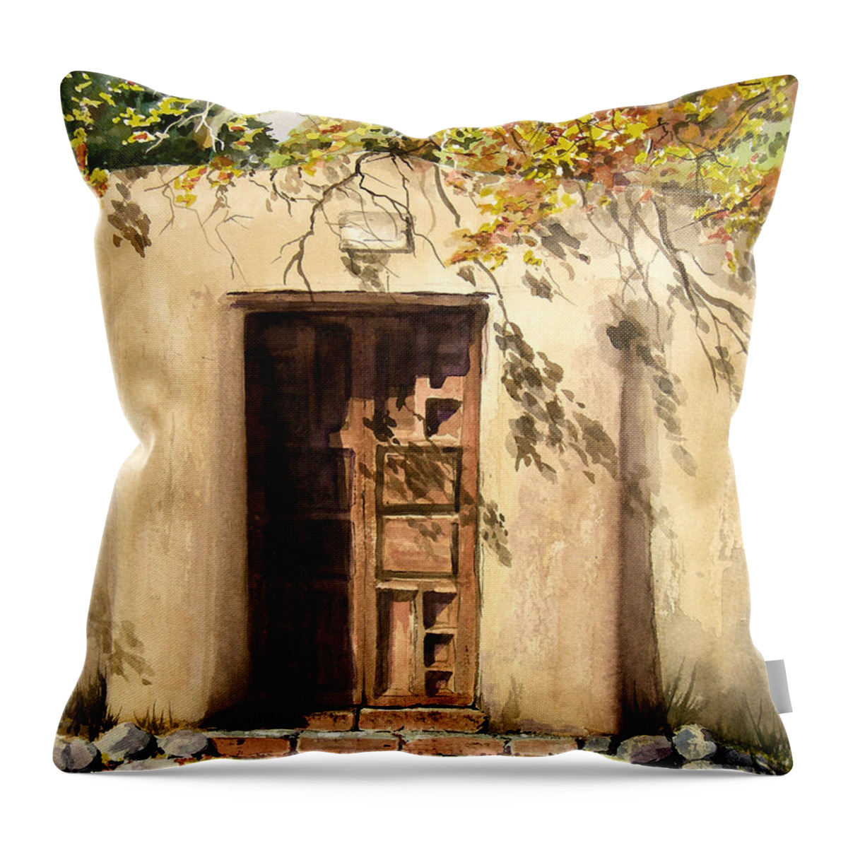 Door Throw Pillow featuring the painting Hacienda Gate by Sam Sidders
