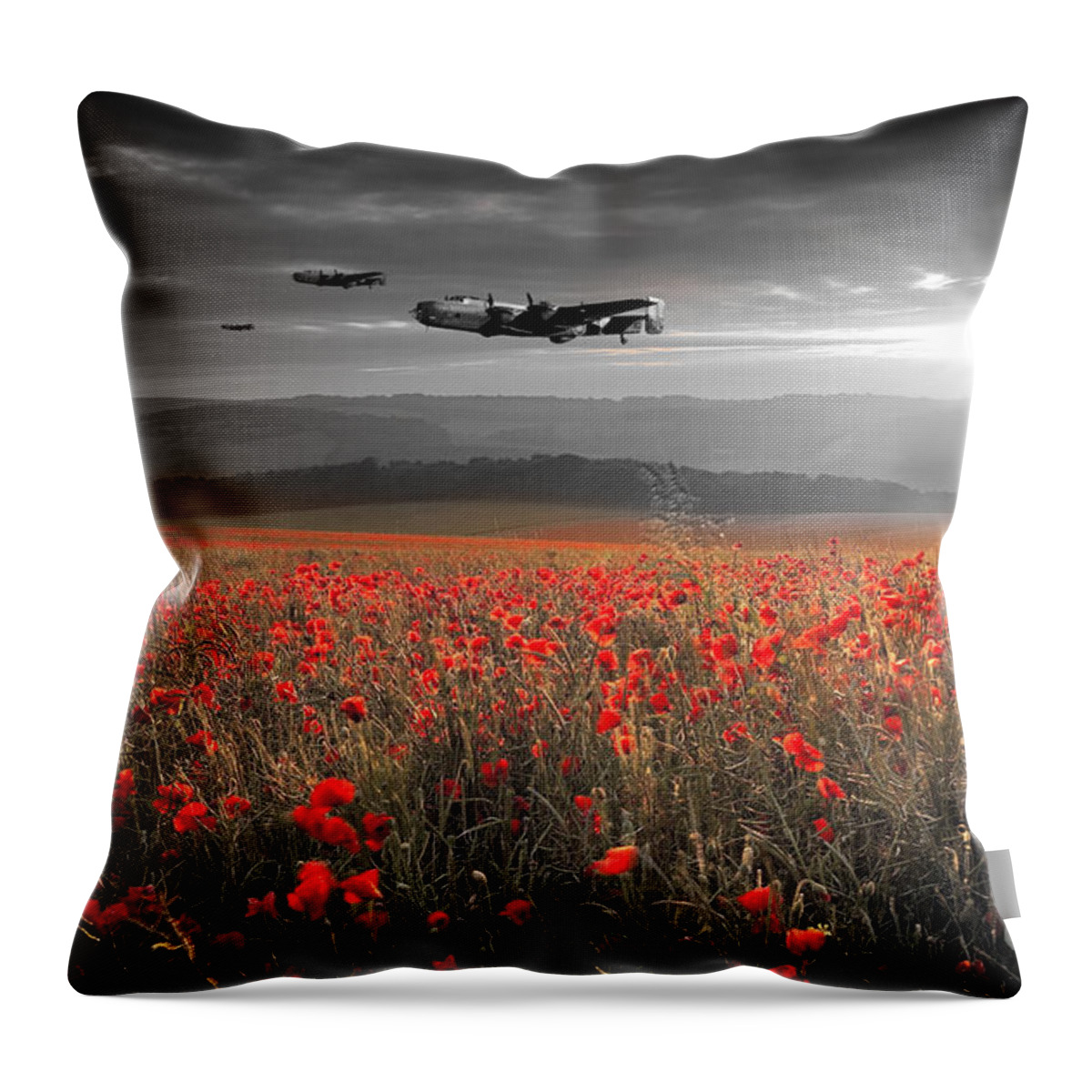 Handley Page Halifax Throw Pillow featuring the digital art Halifax Bomber Boys by Airpower Art