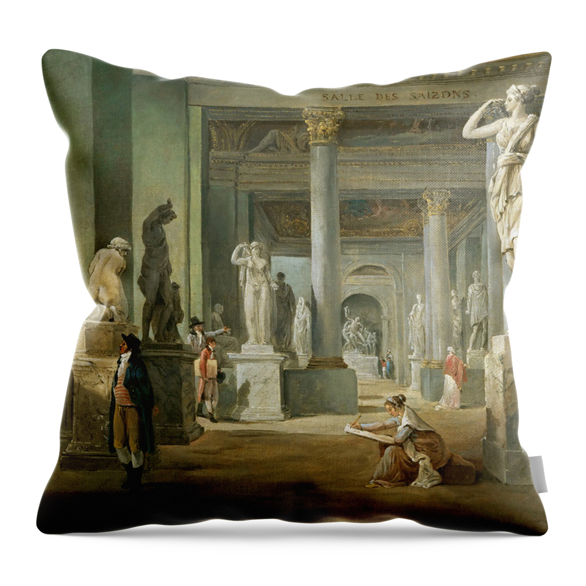 Hubert Robert Throw Pillow featuring the painting Hall of Seasons at the Louvre by Hubert Robert