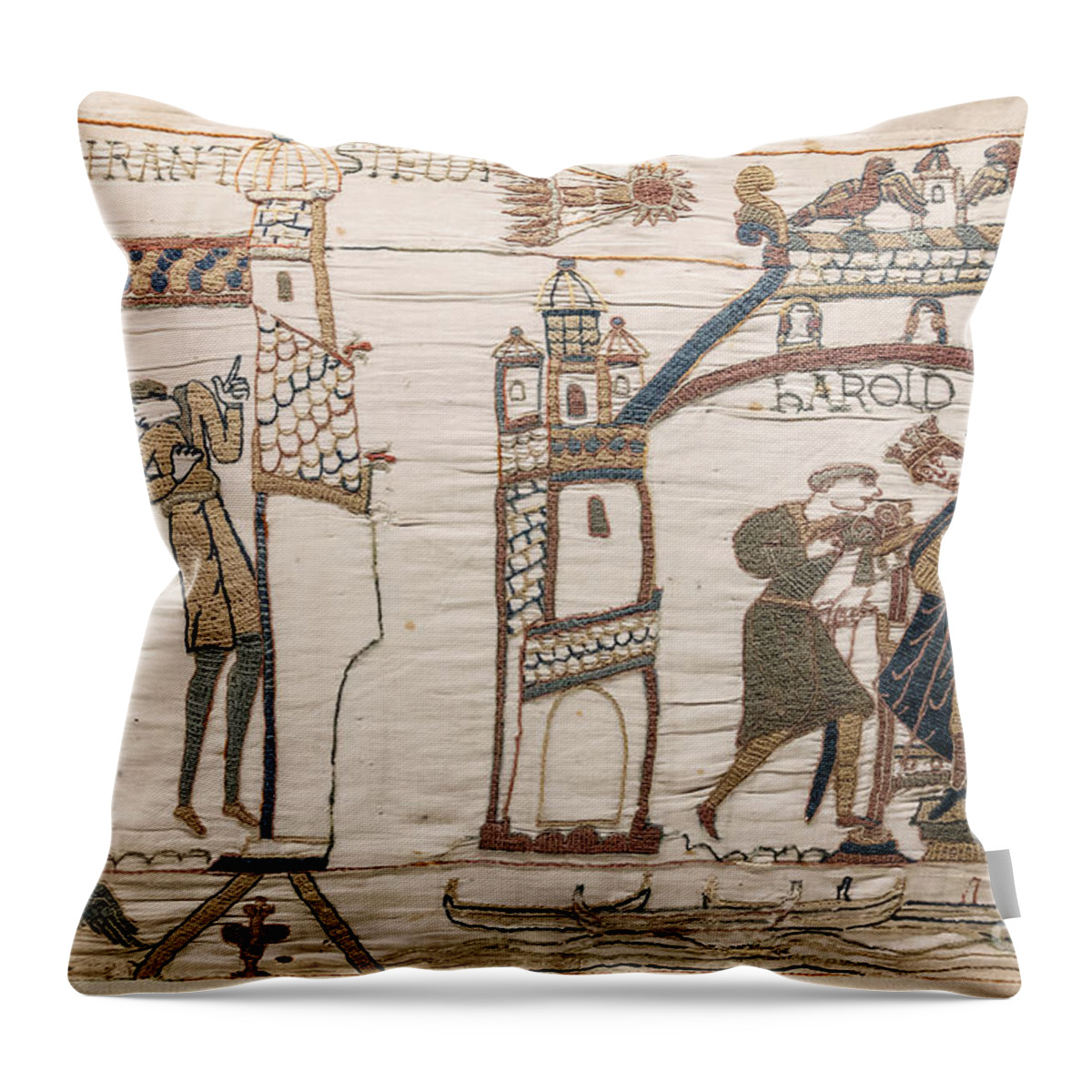 Science Throw Pillow featuring the photograph Halleys Comet Of 1066, Bayeux Tapestry by Science Source
