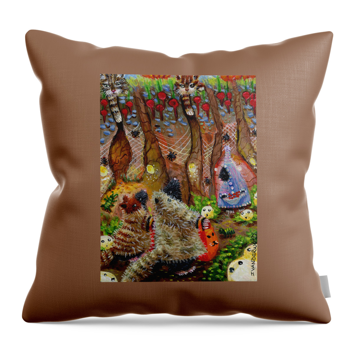 Moles Throw Pillow featuring the painting Halloween in Mole City by Jacquelin L Vanderwood Westerman