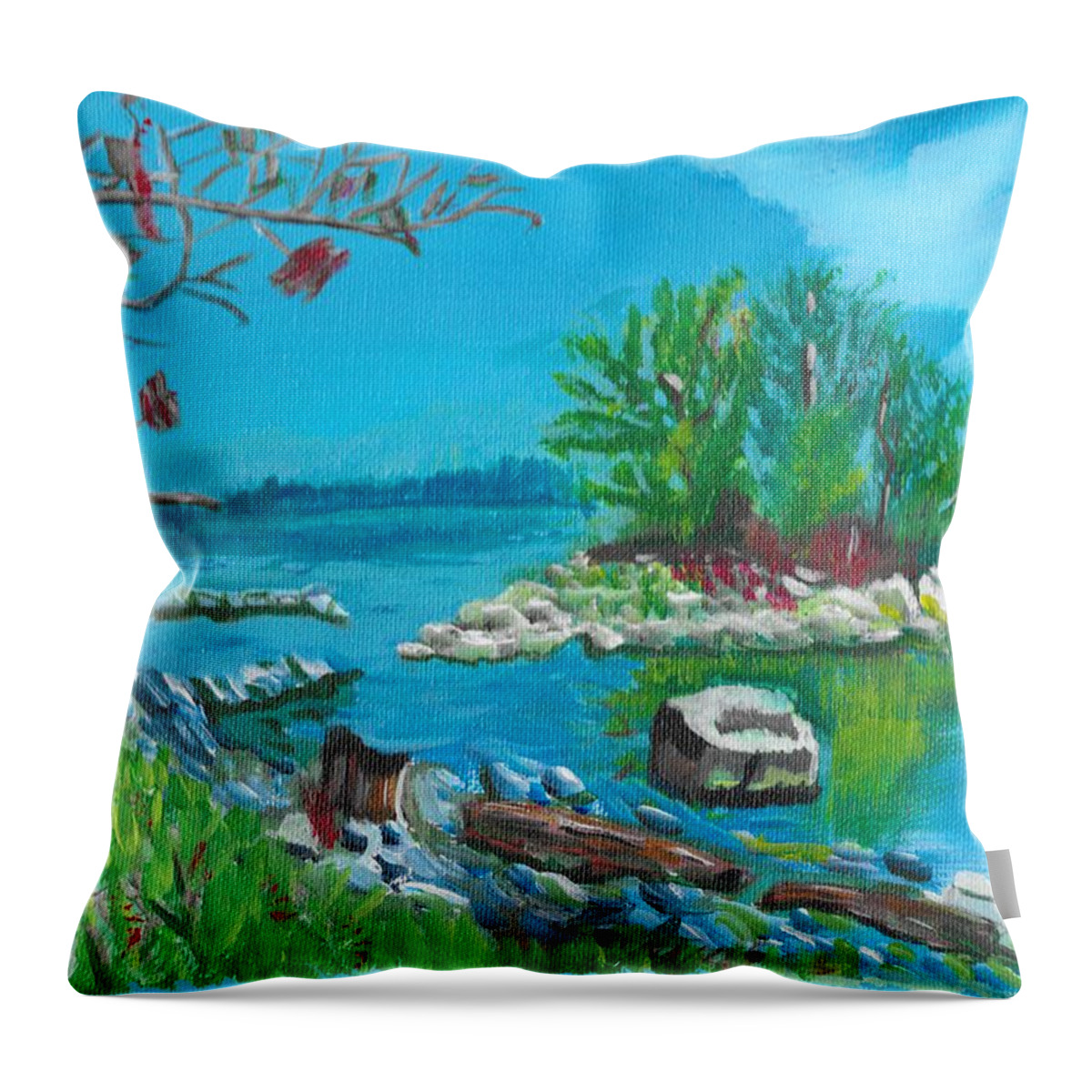 Landscape Throw Pillow featuring the painting Hamilton inner bay by David Bigelow