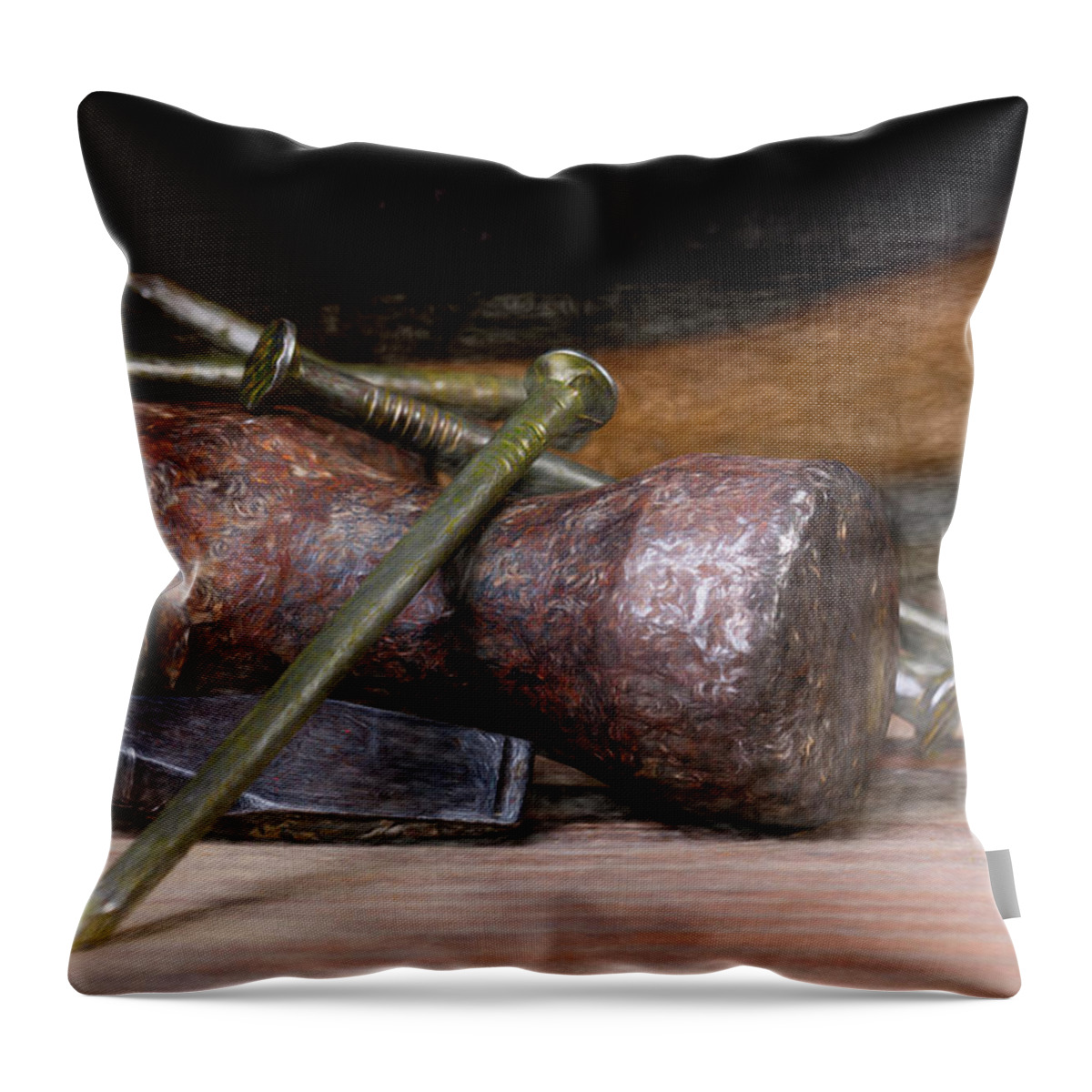 Construction Throw Pillow featuring the photograph Hammer and Nails by Tom Mc Nemar