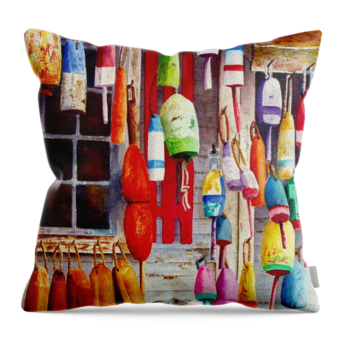 Lobster Throw Pillow featuring the painting Hanging Around by Karen Fleschler