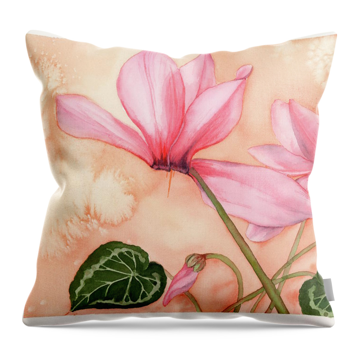Cyclamen Throw Pillow featuring the painting Happy Dance by Hilda Wagner
