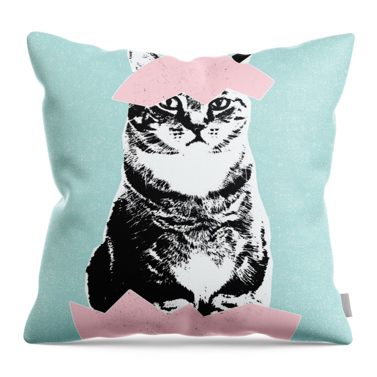 Cat Throw Pillow featuring the digital art Happy Easter Cat- art by Linda Woods by Linda Woods