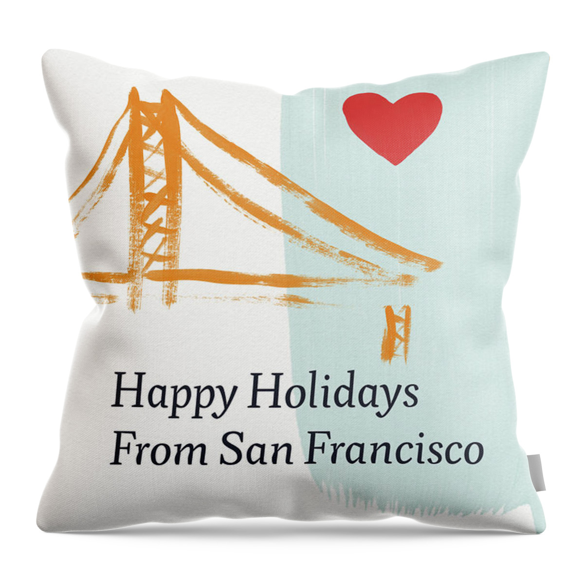 Holidays Throw Pillow featuring the mixed media Happy Holidays San Francisco- Art by Linda Woods by Linda Woods