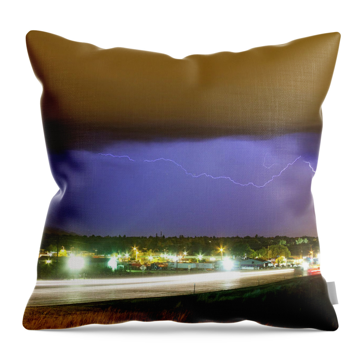 287 Throw Pillow featuring the photograph Hard Rain Lightning Thunderstorm over Loveland Colorado by James BO Insogna