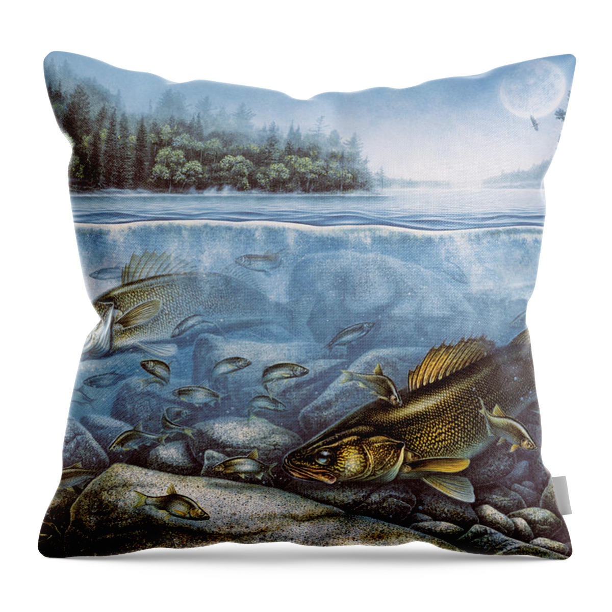 Jon Q Wright Throw Pillow featuring the painting Harvest Moon Walleye II by JQ Licensing