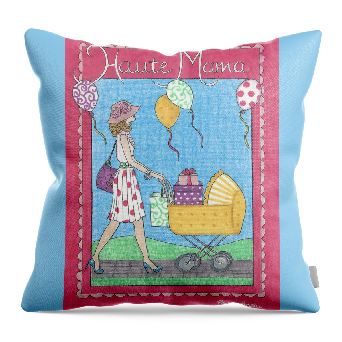 Mama Throw Pillow featuring the mixed media Haute Mama by Stephanie Hessler