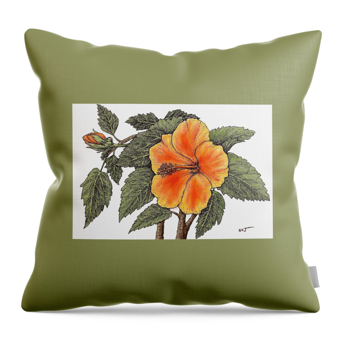 Hibiscus Throw Pillow featuring the digital art Hawaiian Hibsiscus orange by Stephen Jorgensen