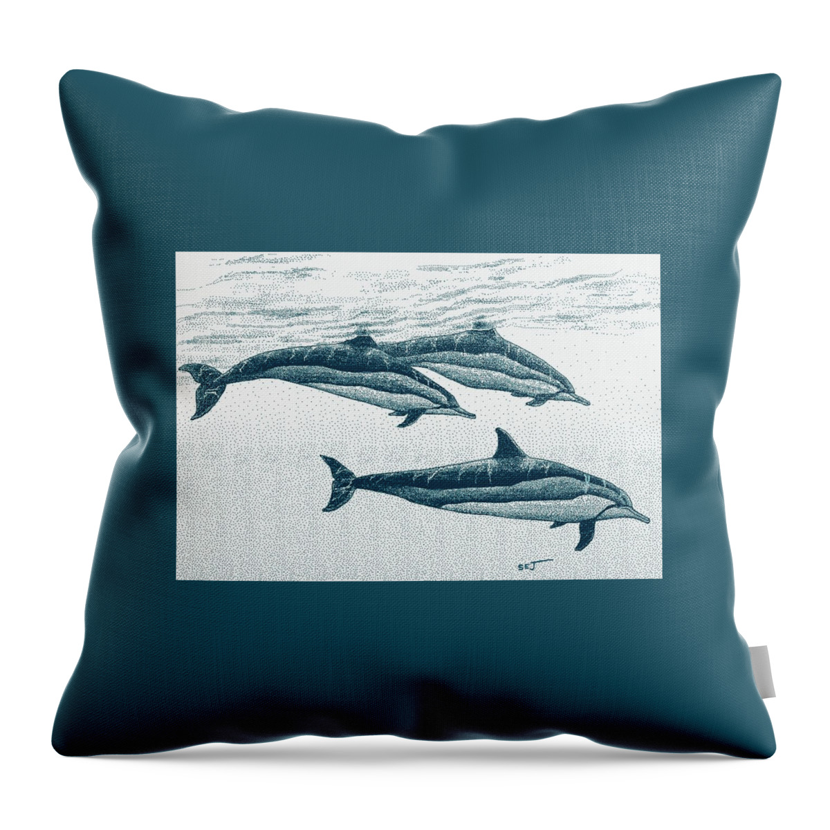 Spinner Dolphin Throw Pillow featuring the digital art Hawaiian Spinner Dolphin blue by Stephen Jorgensen
