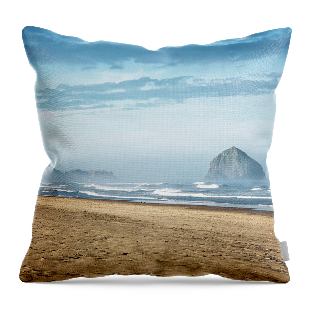Oregon Coast Throw Pillow featuring the photograph Haystack Rock Pacific City by Tom Singleton