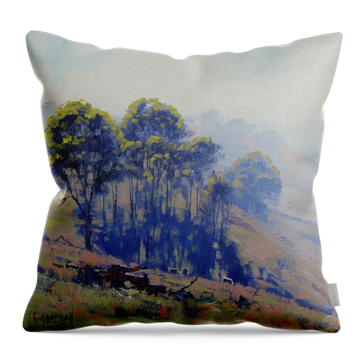 Nature Throw Pillow featuring the painting Hazy light Landscape by Graham Gercken