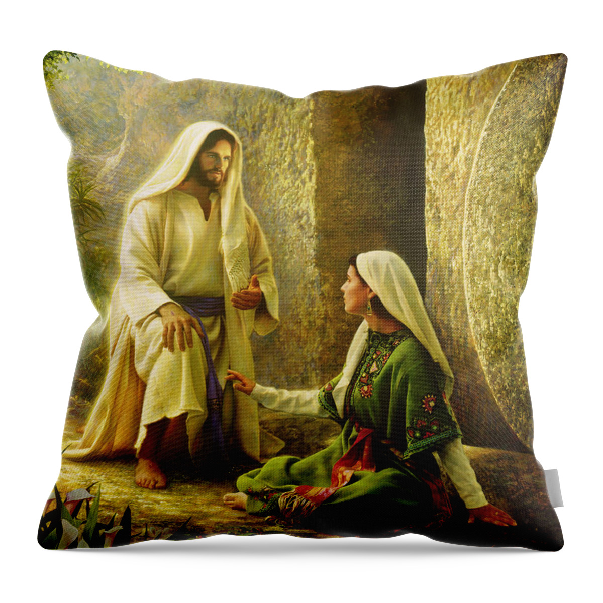 Jesus Throw Pillow featuring the painting He is Risen by Greg Olsen