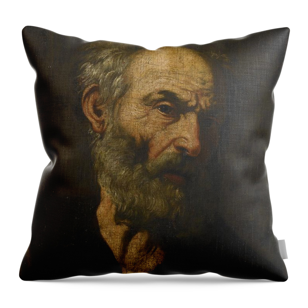 Workshop Of Jusepe De Ribera Throw Pillow featuring the painting Head Of A Man by MotionAge Designs