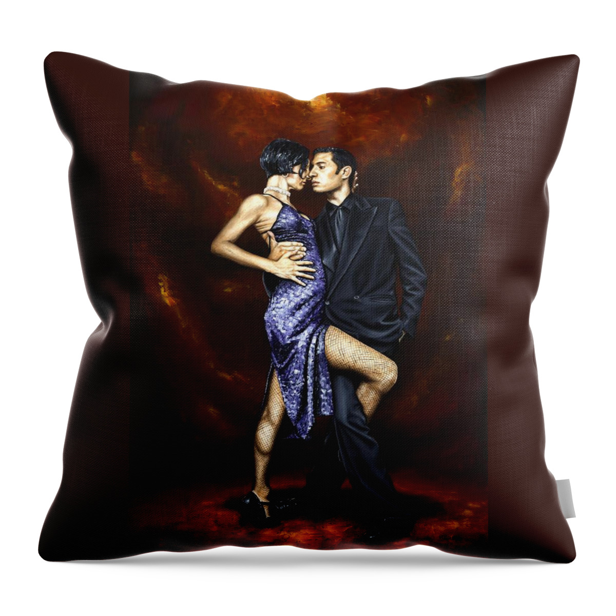 Tango Throw Pillow featuring the painting Held in Tango by Richard Young