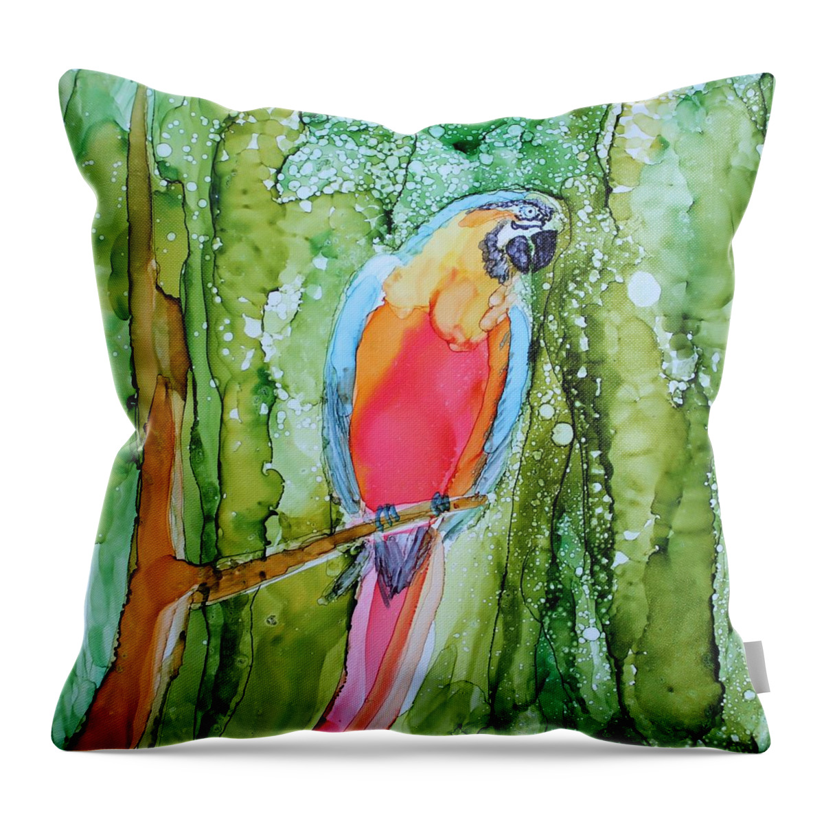 Parrot Throw Pillow featuring the painting Hello Hello by Ruth Kamenev