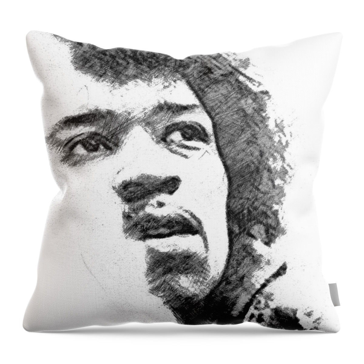 Jimmi Throw Pillow featuring the drawing Hendrix by Charlie Roman