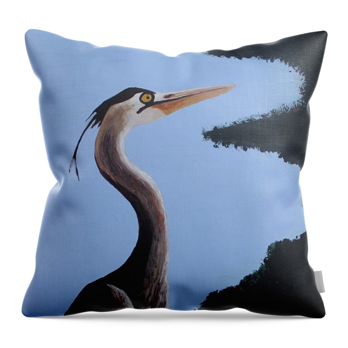 Bird Throw Pillow featuring the painting Heron in the trees by April Burton