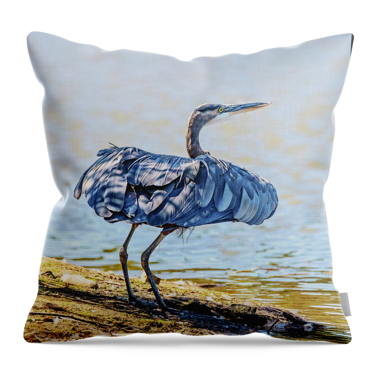 Heron Throw Pillow featuring the photograph Heron Puffing by Jerry Cahill