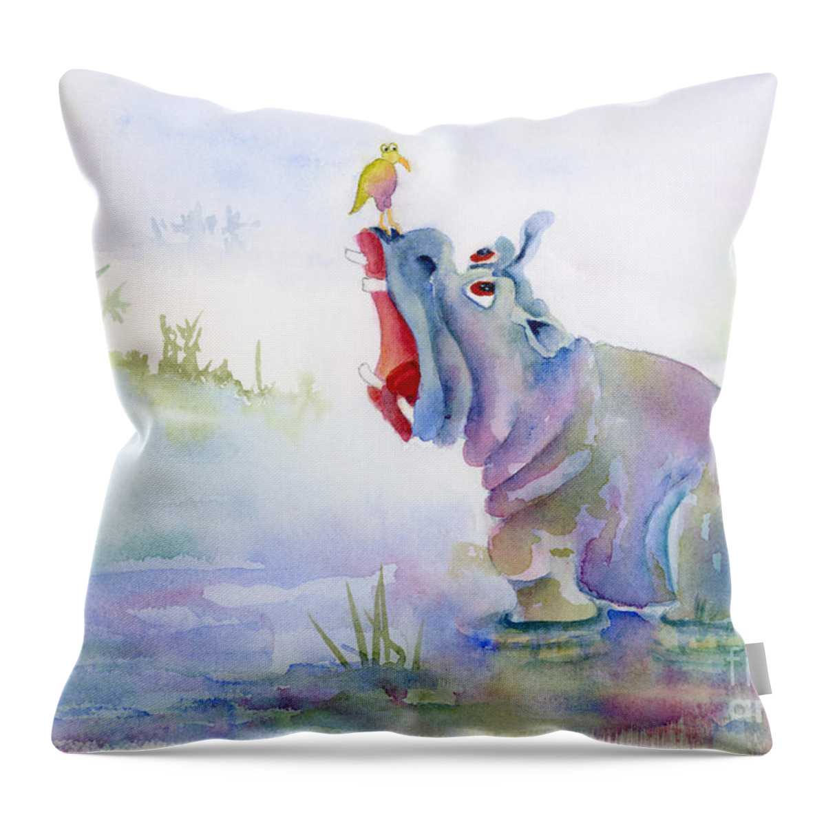 Hippo Throw Pillow featuring the painting Hey Whats the Big Idea by Amy Kirkpatrick
