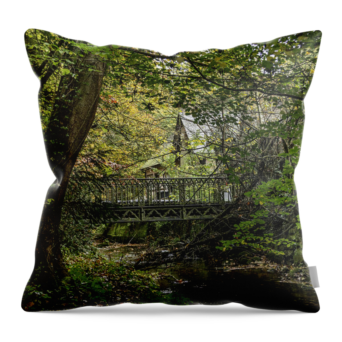 Season Throw Pillow featuring the photograph Hidden Bridge at Offas Dyke by Spikey Mouse Photography
