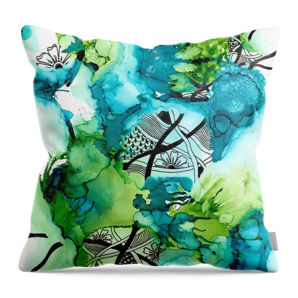 Zentangle Throw Pillow featuring the drawing Hidden Treasure by Jan Steinle