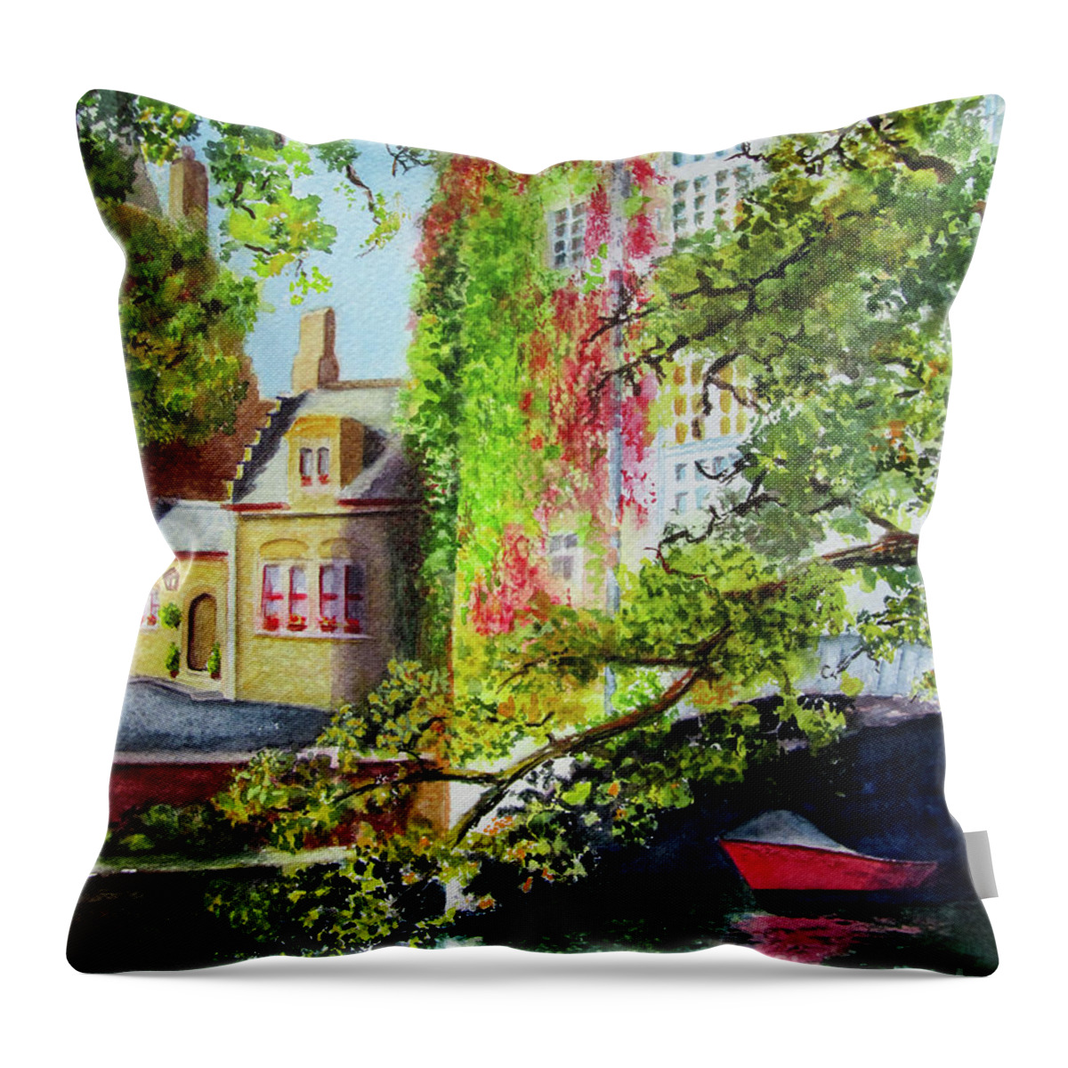 Bruges Throw Pillow featuring the painting Hiding by Karen Fleschler