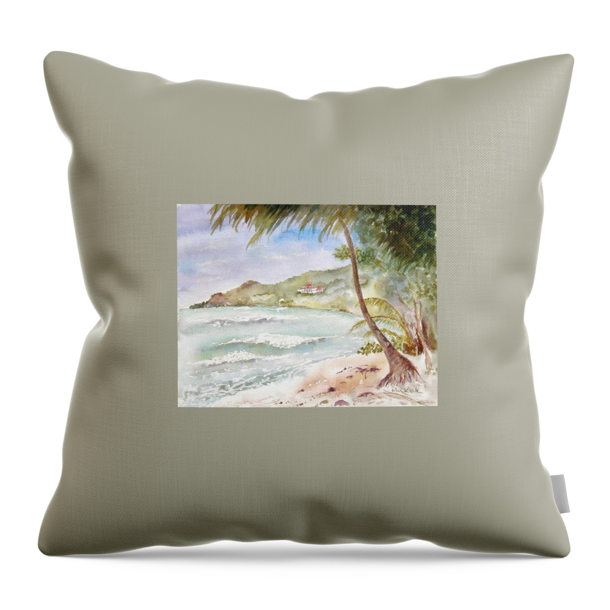 Tortola Throw Pillow featuring the painting High Surf at Brewers by Diane Kirk