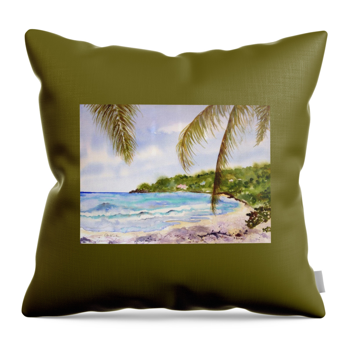 Caribbean Throw Pillow featuring the painting High Tide at Brewers by Diane Kirk
