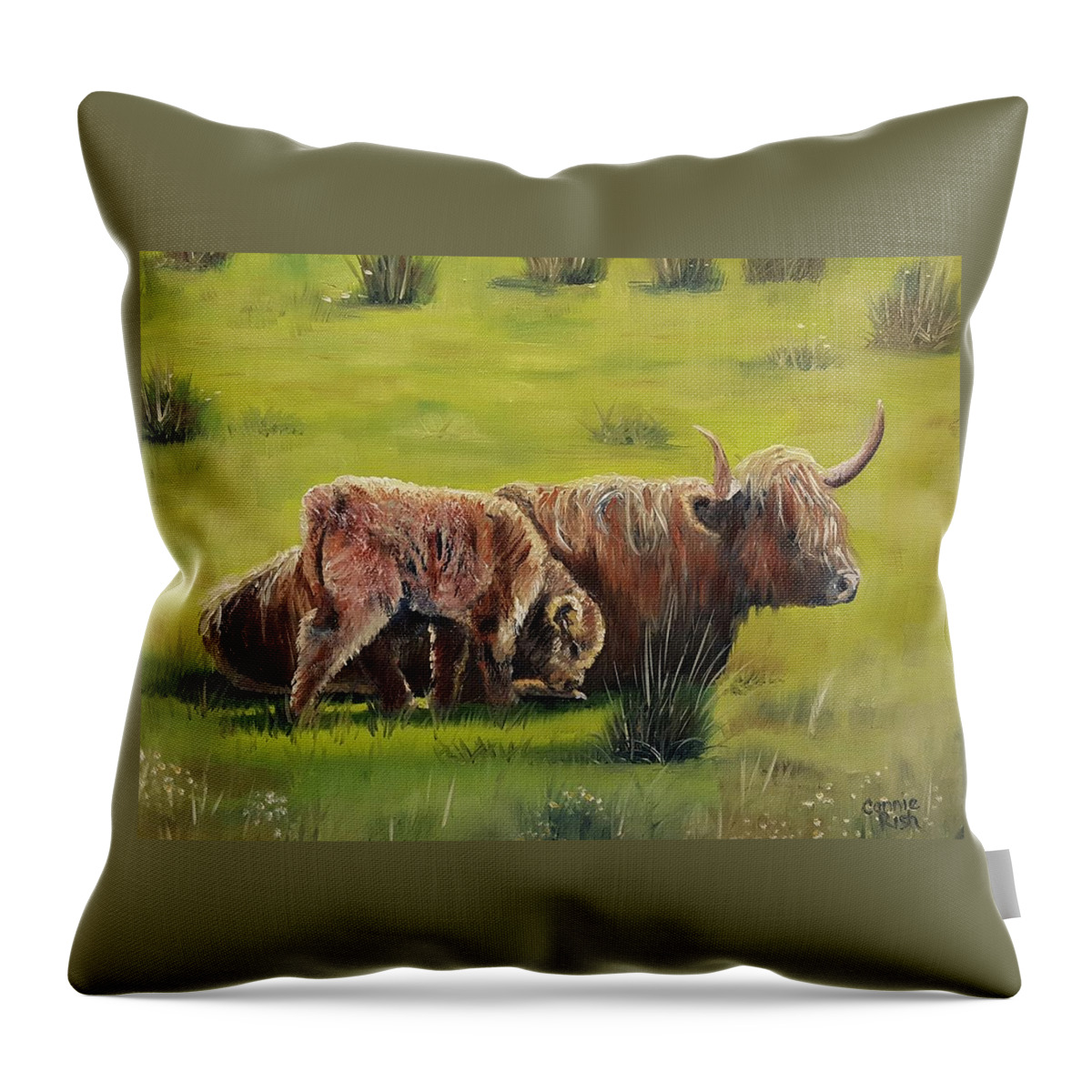 Highland Ciws Throw Pillow featuring the painting Highland Pair by Connie Rish