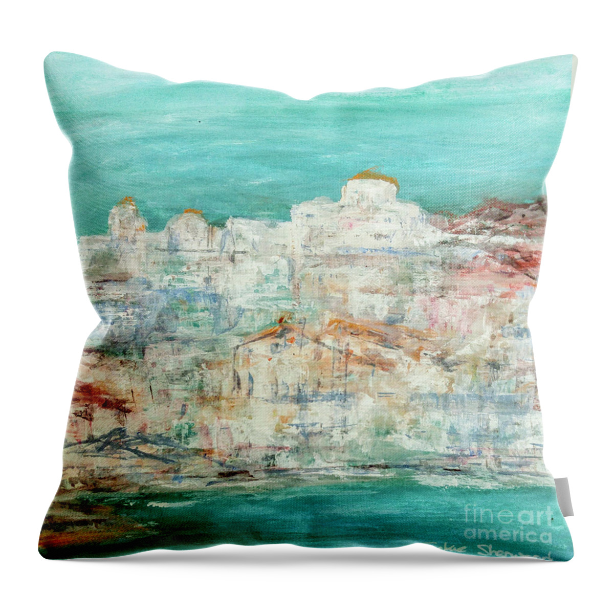 Painting Throw Pillow featuring the painting Highlights on Skiathos by Jackie Sherwood