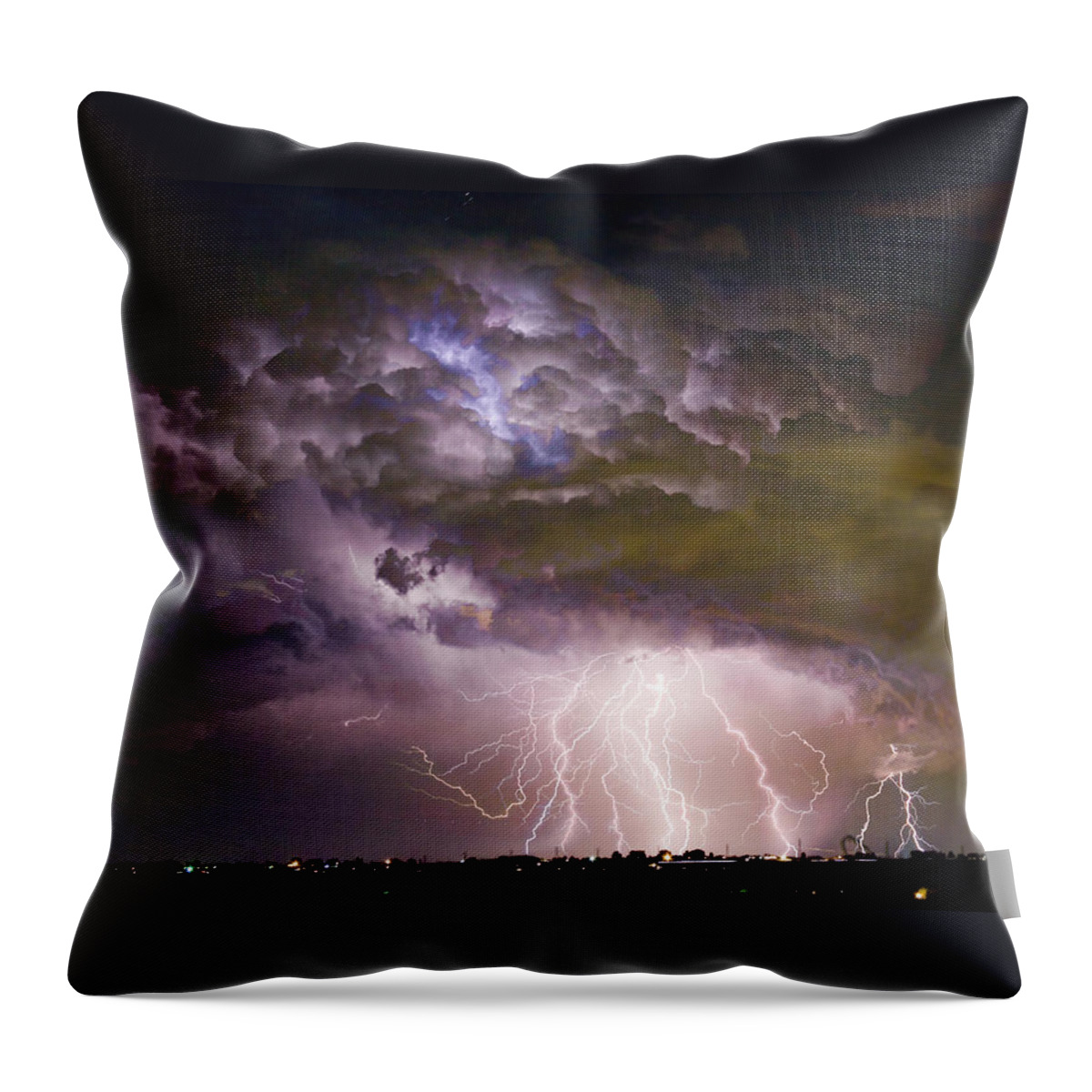 Colorado Lightning Throw Pillow featuring the photograph Highway 52 Storm Cell - Two and half Minutes Lightning Strikes by James BO Insogna