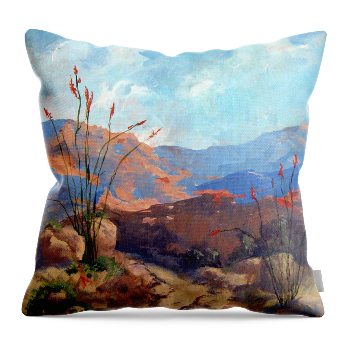 Framed Desert Scape Throw Pillow featuring the painting Hiking the Santa Rosa Mountains by Maria Hunt