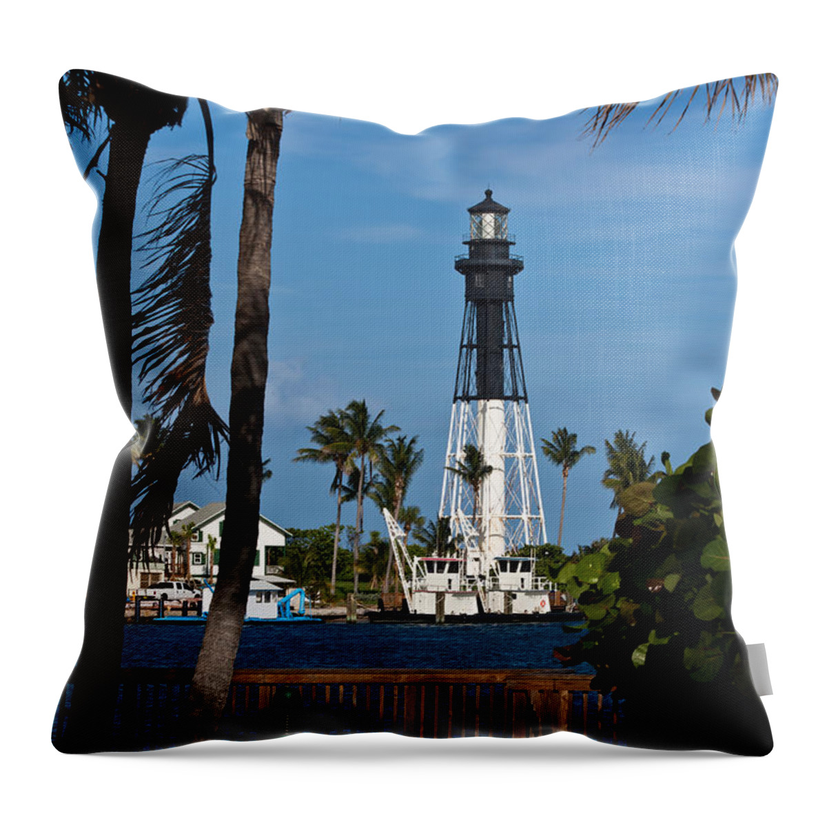 Architecture Throw Pillow featuring the photograph Hillsboro Inlet Lighthouse and Park by Ed Gleichman