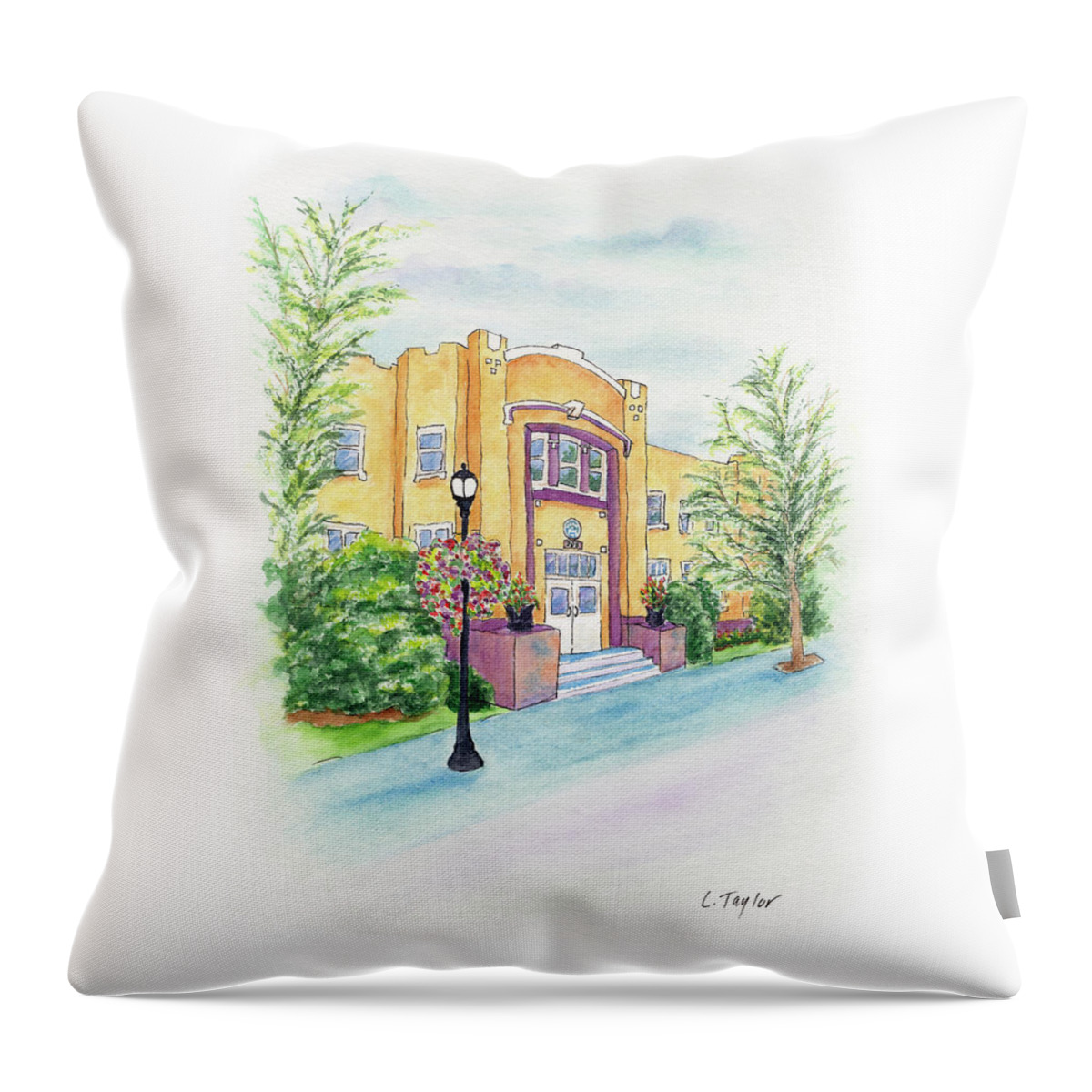 Historic Armory Throw Pillow featuring the painting Historic Armory by Lori Taylor