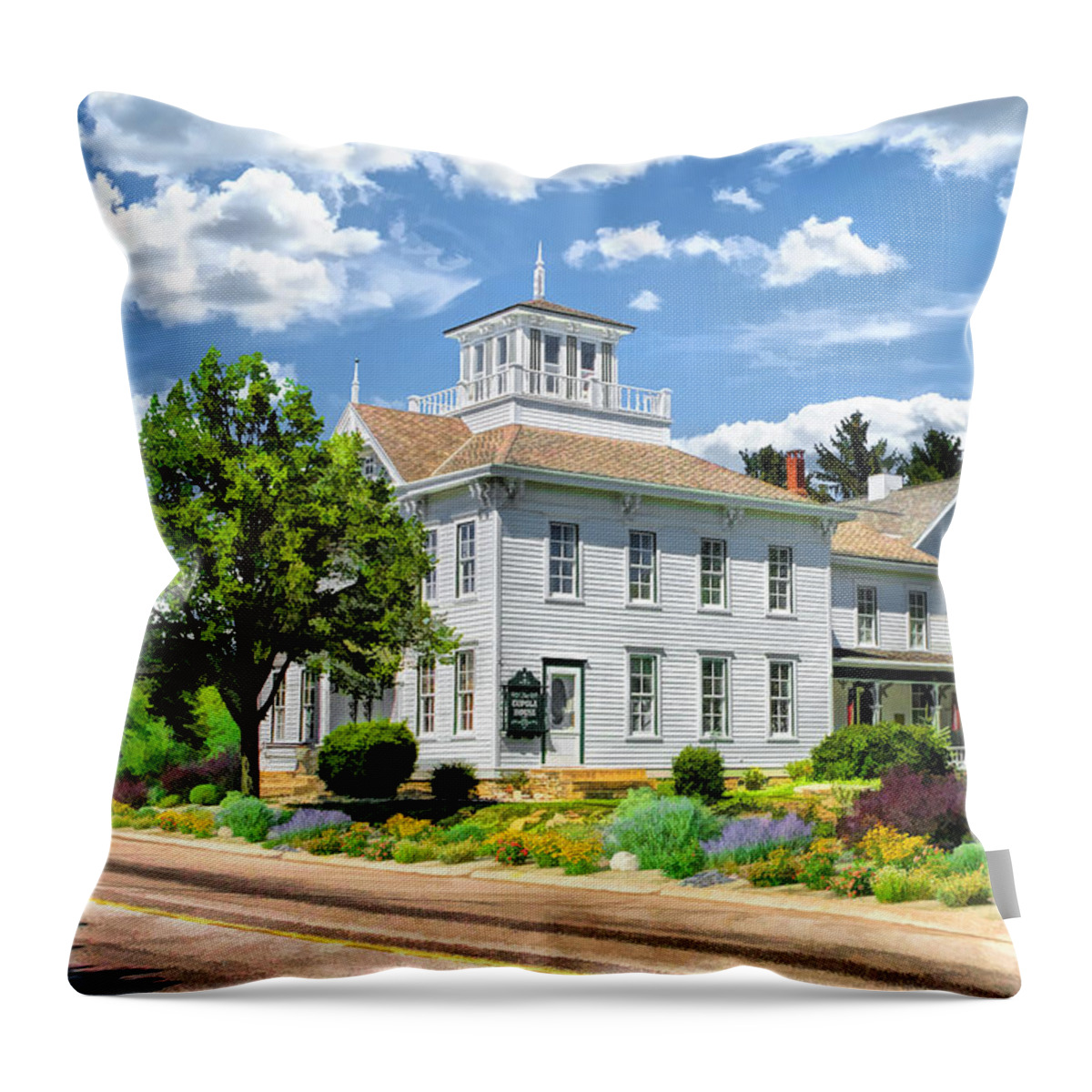 Door County Throw Pillow featuring the painting Historic Cupola House in Egg Harbor Door County by Christopher Arndt