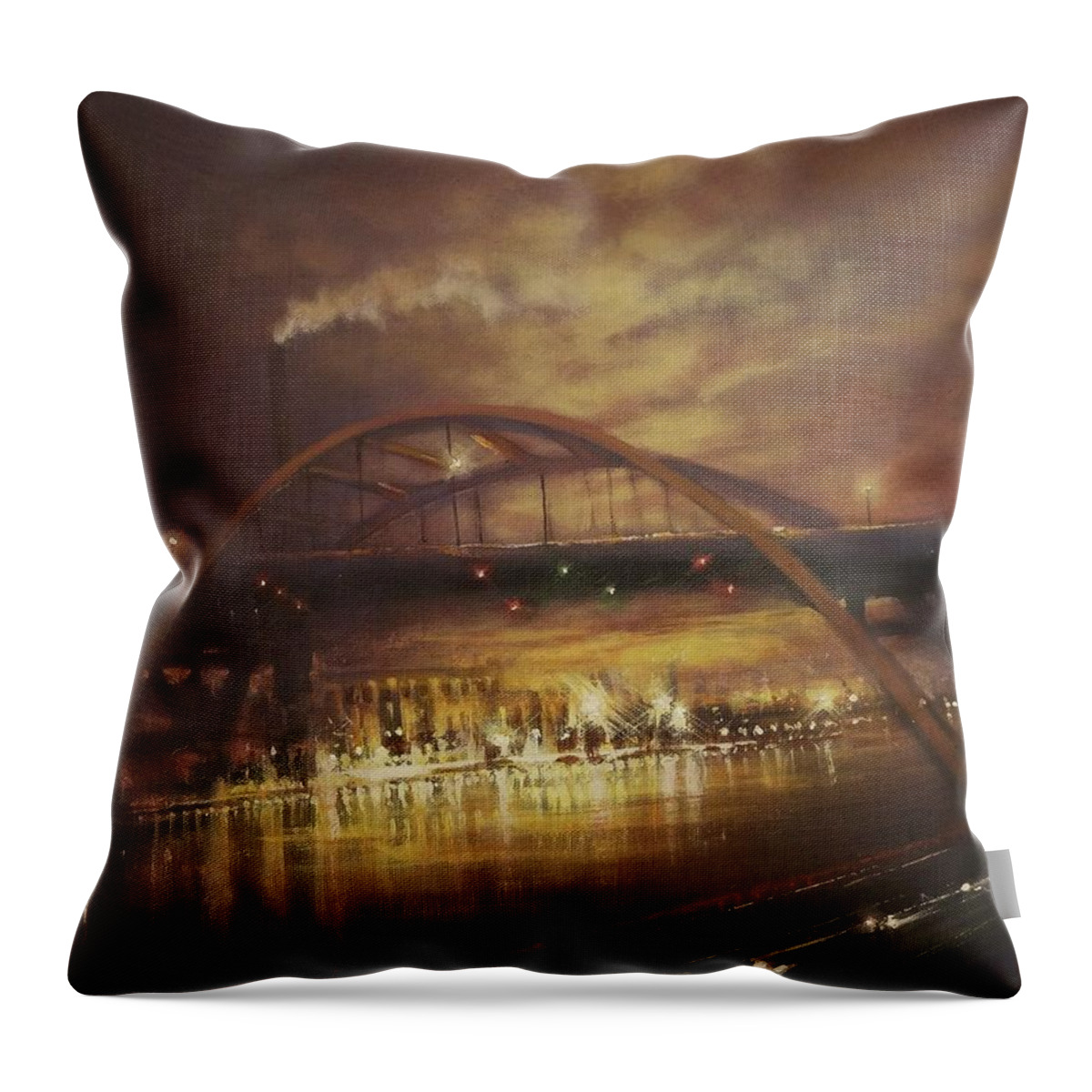 Hoan Bridge Throw Pillow featuring the painting Hoan Bridge by Tom Shropshire