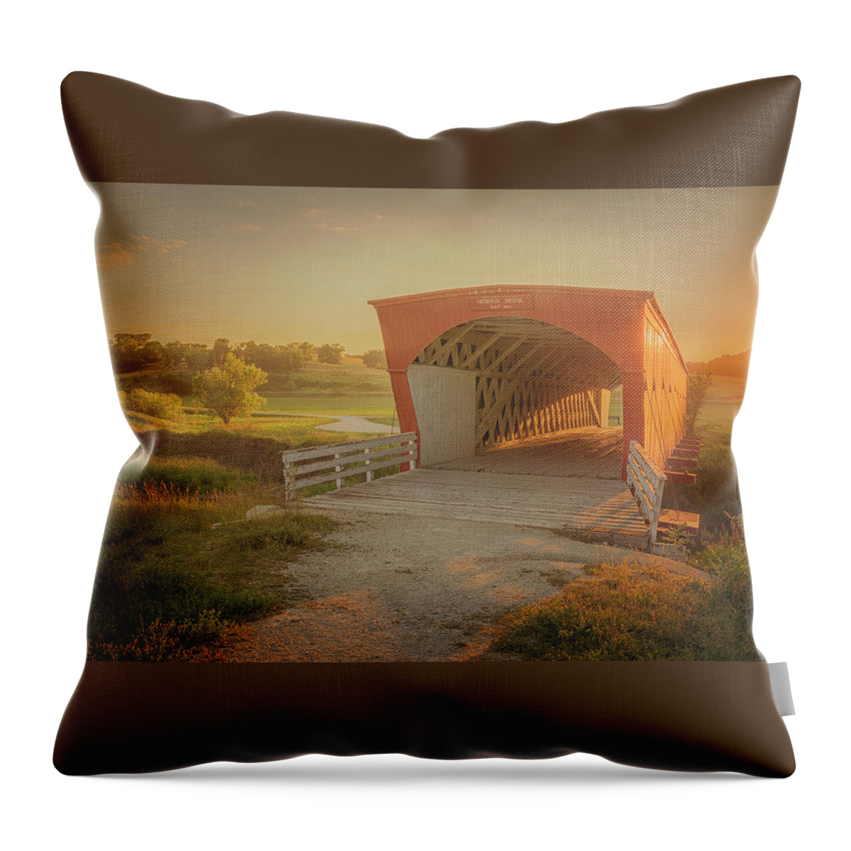 Hogback Bridge Throw Pillow featuring the photograph Hogback Covered Bridge by Susan Rissi Tregoning